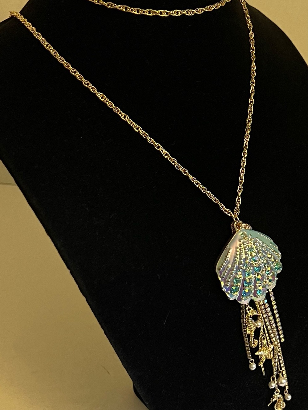 Betsey Johnson Gold-Tone Iridescent Blue Shell Charm Necklace - Picture 4 of 16